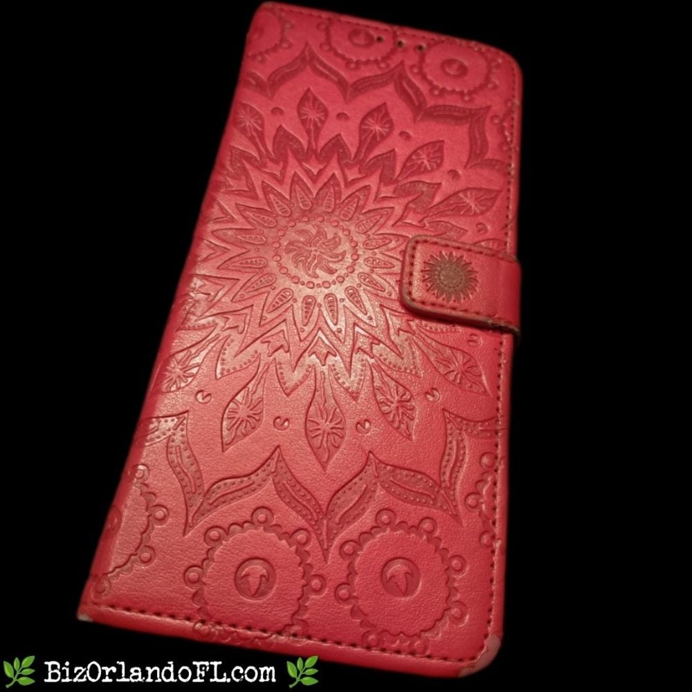 ELECTRONICS: Red Embossed Sunflower Wallet Case for Nokia G50 **GOOD CONDITION**